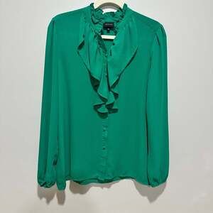 Who What Wear green ladies blouse with ruffles boho top (M)